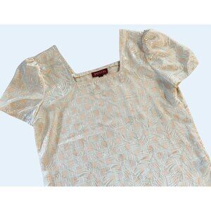 Vintage SASSON 1980s Puff Sleeve Square Neck Silky Blouse Top Shirt Sz SM